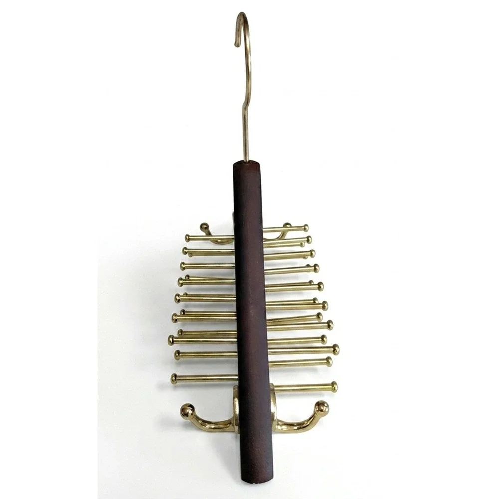 Neck Tie and Belt Organizer Hanger, Dark Wood / Gold Tone, Scarf Organizer